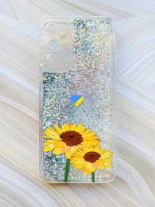 Чохол з плаваючими блискітками на Samsung Galaxy A35 (A356) Сріблястий :: Жовті квіти (принт 364)