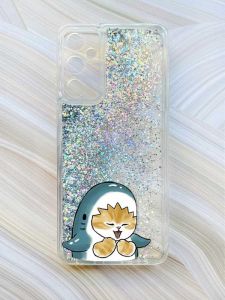 Чохол з плаваючими блискітками на Samsung Galaxy A24 (A245) Сріблястий :: Котик Акула (принт 376)