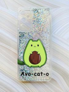 Чохол з плаваючими блискітками на Samsung Galaxy A24 (A245) Сріблястий :: Котик Авокадо (принт 306)