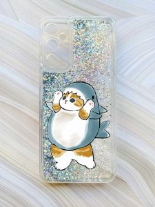 Чохол з плаваючими блискітками на Samsung Galaxy A35 (A356) Сріблястий :: Котик акула (принт 379)