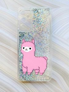 Чохол з плаваючими блискітками на Samsung Galaxy A35 (A356) Сріблястий :: Лама рожева (принт 100)