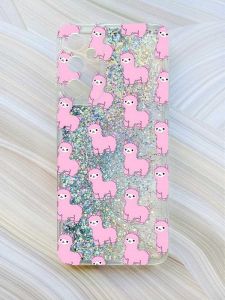 Чохол з плаваючими блискітками на Samsung Galaxy A35 (A356) Сріблястий :: Лами рожеві (принт 101)