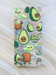 Чохол з плаваючими блискітками на Samsung Galaxy A35 (A356) Сріблястий :: Милі авокадо каваї (принт 305)
