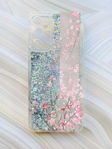 Чохол з плаваючими блискітками на Samsung Galaxy A24 (A245) Сріблястий :: Сакура у цвіті (принт 286)