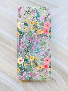 Чохол з плаваючими блискітками на Samsung Galaxy A24 (A245) Сріблястий :: Квітковий фон (принт 369)