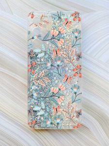 Чохол з плаваючими блискітками на Samsung Galaxy A24 (A245) Сріблястий :: Квітковий фон (принт 370)