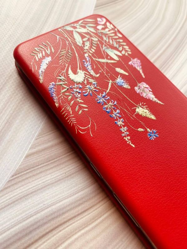 Чохол-книжка з малюнком для Samsung Galaxy A14 5G Червоний :: Квіткова ідилія (принт 382)