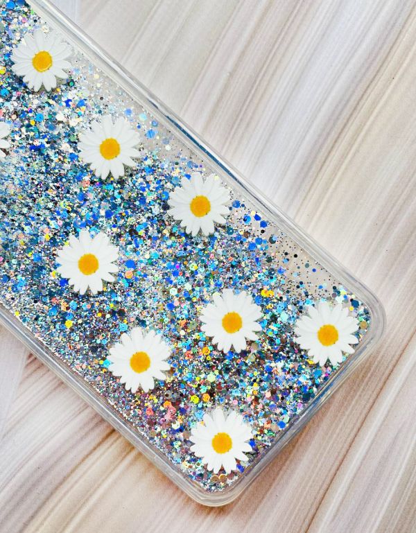 Чохол з плаваючими блискітками на Samsung Galaxy A14 5G Срібний :: Фон ромашки (принт 41)