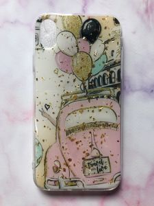 Силіконовий чохол з малюнком і блискітками для Apple iPhone XR Машина