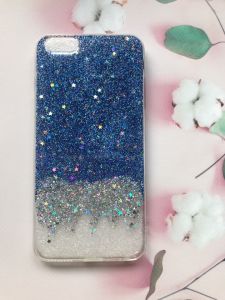 Силіконовий чохол з блискітками для iPhone 6+/6 Plus Амбре срібно-синє