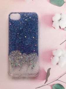 Силіконовий чохол із блискітками для iPhone 7 7s 8 8s Амбре срібно-синій