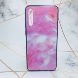 Силіконовий чохол Glass case зі скляною задньою панеллю для Samsung Galaxy А50 (2019) А505 Мармур рожевий