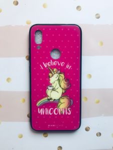 Силіконовий чохол Glass case зі скляною задньою панеллю для Samsung Galaxy А50 (2019) А505 Єдиноріг рожевий