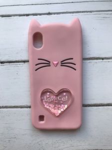 Силіконовий чохол 3D з блискітками, що переливаються, для Samsung Galaxy А10 (2019) А105 Кіт рожевий