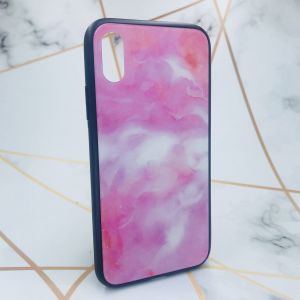 Силіконовий чохол Glass case зі скляною задньою панеллю для iPhone X/Xs Мармур рожевий
