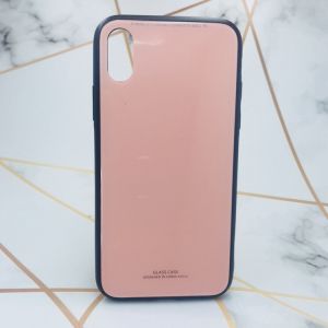 Силіконовий чохол Glass case зі скляною задньою панеллю для iPhone X/Xs Пудровий
