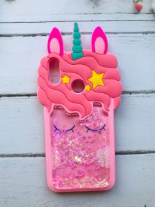 Чохол силіконовий 3D з рухливими блискітками на Huawei Y7 (2019) / Y7 prime 2019 рожевий Єдиноріг