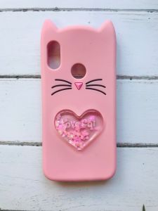 Силіконовий чохол 3D з рухливими блискітками на Xiaomi Redmi 6 Pro / A2 lite Кіт рожевий