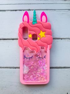 Чохол силіконовий 3D Case з рухливими блискітками на Samsung Galaxy А40 (2019) А405 рожевий Єдиноріг