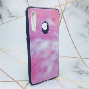 Силіконовий чохол Glass case зі скляною задньою панеллю для Samsung Galaxy M40 Мармур рожевий