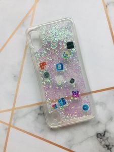 Прозорий силіконовий чохол з плаваючими іконками додатків для Samsung Galaxy А30 (2019) А305 / A20 Срібло