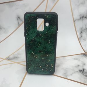 Силіконовий чохол з блискітками для Samsung Galaxy А6(2018) Мармур зелений