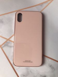 Силіконовий чохол Glass case зі скляною задньою панеллю і бампером для iPhone X / Xs Пудра
