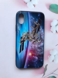 Силіконовий чохол Glass case зі скляною задньою панеллю і бампером для iPhone X / Xs Космічний апарат