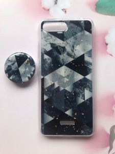 Мармуровий силіконовий чохол з блискітками в комплекті з тримачем для Xiaomi Redmi 6A Чорний