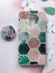 Мармуровий силіконовий чохол з блискітками в комплекті з тримачем для Xiaomi Redmi Note 4 / Note 4X Зелений