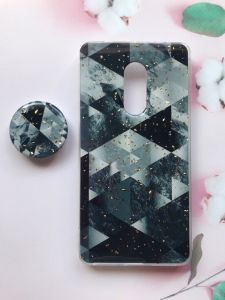 Мармуровий силіконовий чохол з блискітками в комплекті з тримачем для Xiaomi Redmi Note 4 / Note 4X Чорний