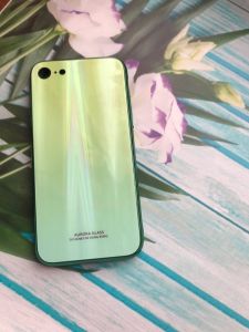 Силіконовий чохол Glass case зі скляною задньою панеллю з переливами для iPhone 7 7s 8 8s Зелений