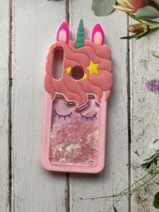 Силіконовий чохол 3D з рухливими блискітками на Huawei P Smart 2019 Рожевий