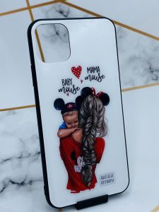 Силіконовий чохол Glass case зі скляною задньою панеллю для Apple iPhone 11 Pro Max (6,5) Дівчина з дитиною