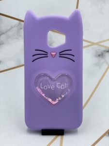 Чохол силіконовий 3D Case з переливчастими блискіток для Samsung Galaxy J2 Pro 2018 J250 Кіт фіолетовий