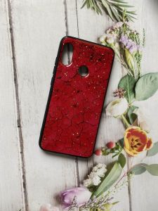 Мармуровий силіконовий чохол з блискітками для Xiaomi Redmi 6 Pro / A2 lite Червоний