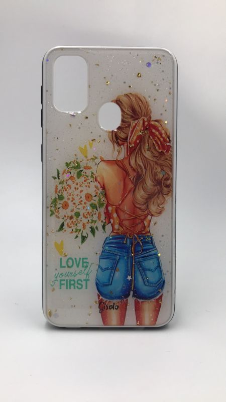 Силіконовий чохол з принтом для Samsung Galaxy M30s Дівчина з квітами