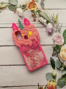 Чохол силіконовий 3D Case з плаваючими блискітками на Samsung Galaxy M30s Єдиноріг яскраво-рожевий
