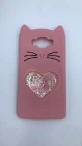 Силіконовий чохол 3D Case з плаваючими блискітками на SAMSUNG Galaxy J7 Кіт рожевий