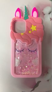 Силіконовий чохол 3D Case з блискітками, що переливаються, для iPhone 11 Pro (5,8) Єдиноріг рожевий