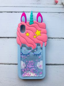 Силіконовий чохол 3D з плаваючими блискітками на Huawei Y5 2019 / honor 8s Єдиноріг блакитний