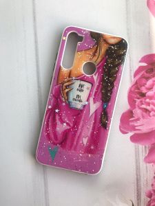 Чохол з принтом та блискітками на Xiaomi Redmi Note 8 Дівчина з кавою
