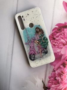 Силіконовий чохол з принтом і блискітками на Xiaomi Redmi Note 8T Дівчина та башта