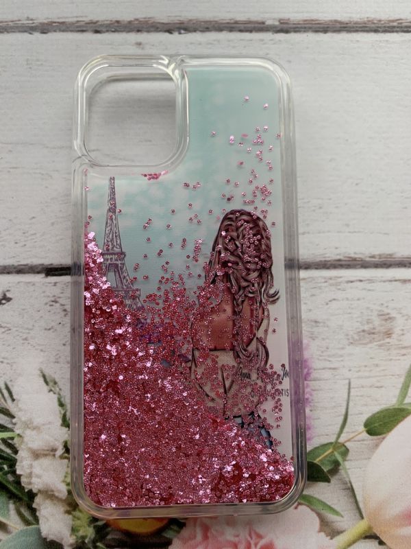 Силіконовий чохол з плаваючими блискітками на Apple iPhone mini 12 (5.4) Дівчина і вежа