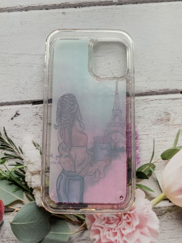 Силіконовий чохол з плаваючими блискітками на Apple iPhone mini 12 (5.4) Дівчина і вежа