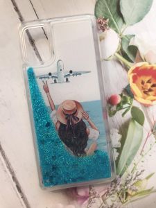 Силіконовий чохол з плаваючими блискітками на Samsung Galaxy A51 Дівчина і літак