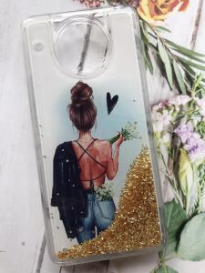Чохол з рухливими блискітками на Xiaomi Redmi Note 9T / Redmi Note 9 5G Дівчина з ромашками