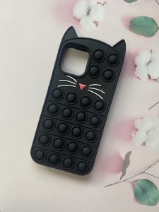 Силіконовий чохол Поп іт Антистрес Поп-Іт Pop It для iPhone 12 / 12 Pro (6.1) Попит Котик чорний