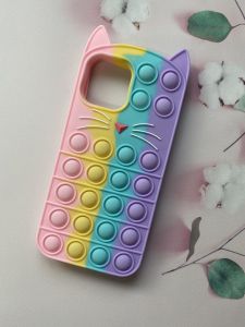 Силіконовий чохол Поп іт Антистрес Поп-Іт Pop It для iPhone 12 Pro Max Попит Котик рожево-фіолетов.