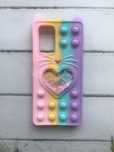 Чохол Попіт Поп-Іт Pop It для Xiaomi Redmi Note 10 Pro/10 Pro Max Поп іт Котик з сердечком Рожево-фіол.